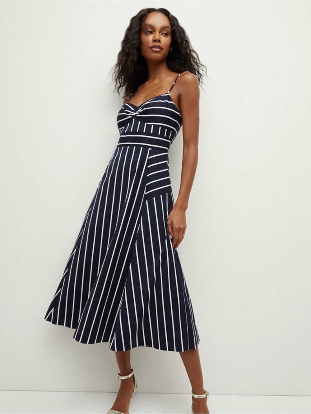 Veronica Beard Navy and White Striped Midi Dress
